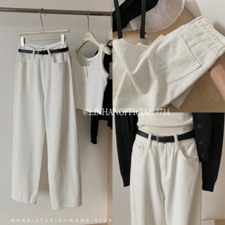 /Linhanofficial/ QUẦN JEANS TRẮNG KÈM BELT WG WE 7714🇰🇷