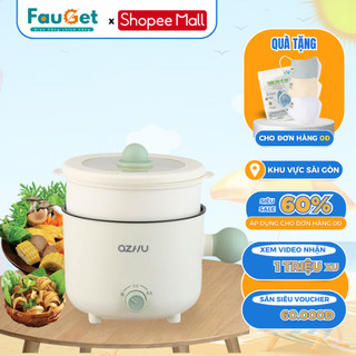 Nồi Lẩu Điện Mini FAUGET Ca Nấu Mì 2 Tầng Công Suất 600W Chống Dính 2 Nấc Nhiệt Tặng Kèm Giá Hấp Nhựa Bảo Hành 12 Tháng