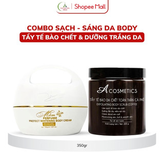 Combo dưỡng trắng & tẩy tế bào chết body: Muối tẩy tế bào chết + Kem body mềm - Da mịn màng 350g