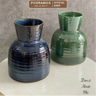 Lọ cắm hoa dáng đầm, gốm Bát Tràng, cao 24cm - miệng 12cm (xanh lá, xanh lam đậm)