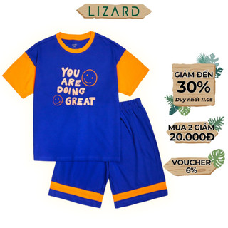 Bộ quần áo cộc tay bé trai Lizard cotton họa tiết năng động - 4SP23T036-1