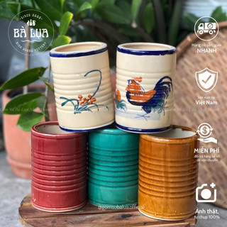 Ống đũa gốm sọc ngang kiểu xưa vẽ gà, đủ màu, hàng thủ công Nam Bộ