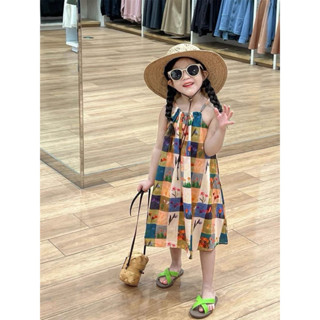 mộc store kids váy bé gái, váy hoa cổ yếm bé gái, chất thô quảng châu cho bé từ 12-38kg