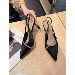  35-41 Giày cao gót nữ 7&9 phân mũi nhọn sục hậu chun gắn đá xoàn bling lấp lánh Mã X01 