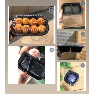 Set 10 Hộp nhựa đế đen - Đựng cơm, bánh dùng 1 lần HT17 - Hộp 1 ngăn, hộp 2 ngăn
