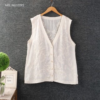 Áo sơ mi gile linen kamaka sát nách cổ v - nu10292