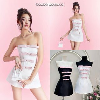 Set thiết kế áo cúp ngực 4 nơ hồng mix chân váy tiểu thư - Baobei boutique