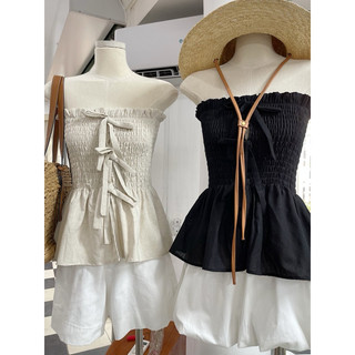Áo Cúp Ngực Linen Đính Nơ