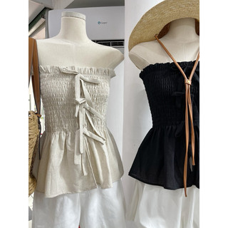 Áo Cúp Ngực Linen Đính Nơ