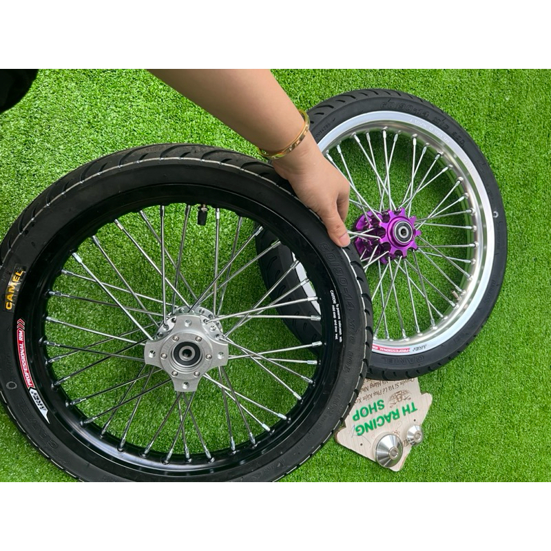  1 bánh trước gắn xe điện niềng nhôm 14in akei kiểu đùm drag full vỏ ruột camel 60 90 -14 kèm chụp  cốc 