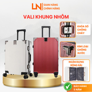 Vali du lịch khung nhôm cao cấp size 20/24/28 inch nhựa PC+ABS vân nhám cứng cáp 4 góc kim loại