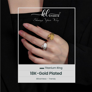  KL.Studio  Cao Cấp_Nhẫn Titan Nữ Oval Mạ Vàng 18K Nhẫn Thép Titan Không Đen Gỉ Nhẫn Hở Nam Nữ Điều Chỉnh Độ Rộng - R13 