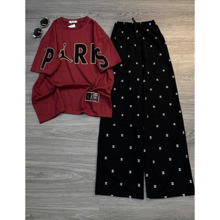 Set đồ nữ áo thun dáng thụng cổ tròn tay lỡ kèm Quần Culottes chất cotton thoáng mát