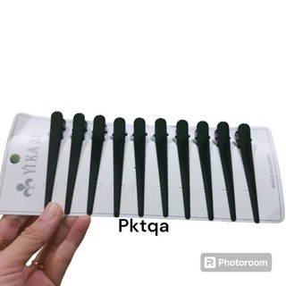 Vỉ 10 cái Kẹp tóc mỏ vịt nhựa cứng/sắt màu đen (8cm)