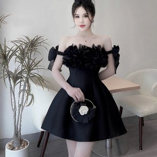 Váy tapta rớt vai phối nơ