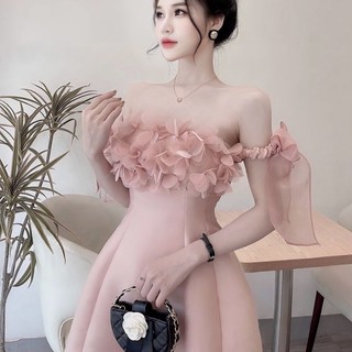Váy tapta rớt vai phối nơ