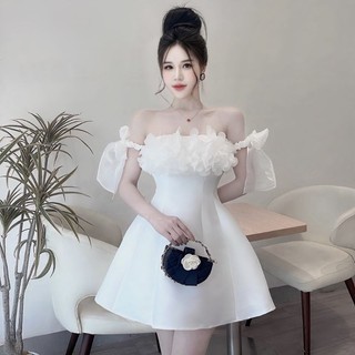 Váy tapta rớt vai phối nơ