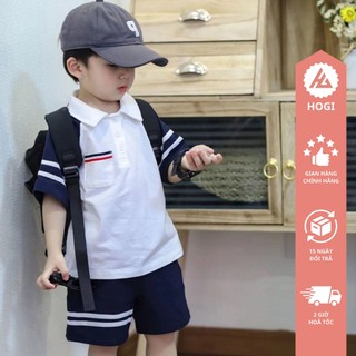 Set bộ cho bé trai đi học, mẫu polo kẻ 2 sọc cực kỳ hot  chất liệu cotton - Hogi Clothing HGSI1