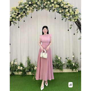 Đầm thiết kế xu hướng dễ thương cao cấp chất lụa phủ voan tơ 2 dây kèm áo voan tơ hở lưng cột nơ váy xoè maxi