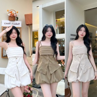 Set áo hai dây thô mềm kèm chân váy bí ngô hot hit SET124, Set đồ nữ kiểu dáng Hàn Quốc