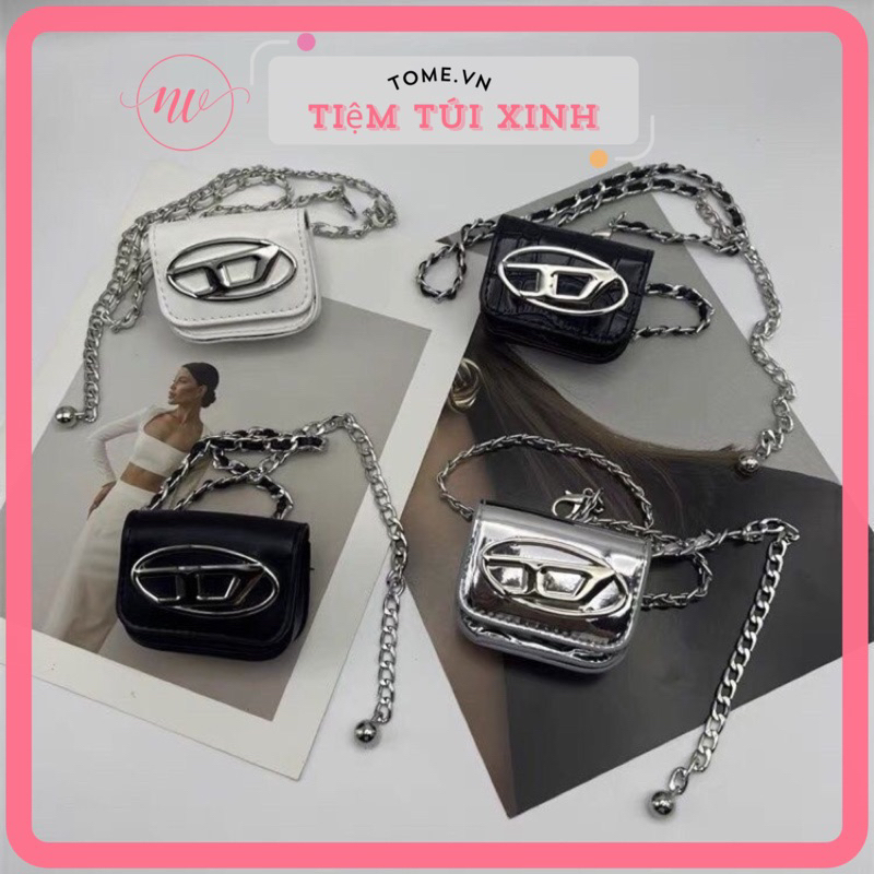 Túi Đeo Hông Mini In Chữ D Phối Dây Đeo Sợi Xích Phong Cách Thời Trang Mới