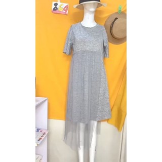 đầm Thun xám phối ren lưới. S864