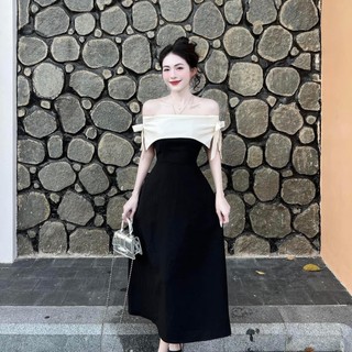 BIGSIZE HIẾU HIẾU (55-95KG) - Váy thiết kế bẹt vai dáng dài dự tiệc phối nơ vai sang trọng