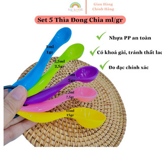 Set 5 thìa định lượng chia ml/gr dùng để đong bột, hạt, gia vị nhà bếp, làm bánh