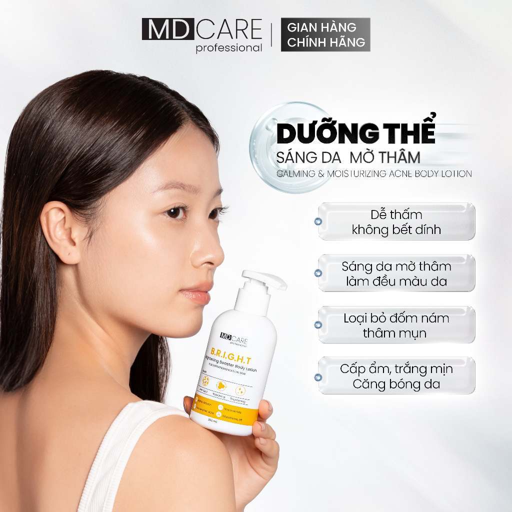 Ảnh 2 của Sữa Dưỡng Thể MD CARE Brightening Booster, Calming Acne Body Lotion Giảm Mụn, Sáng Da Mờ Thâm 200ml