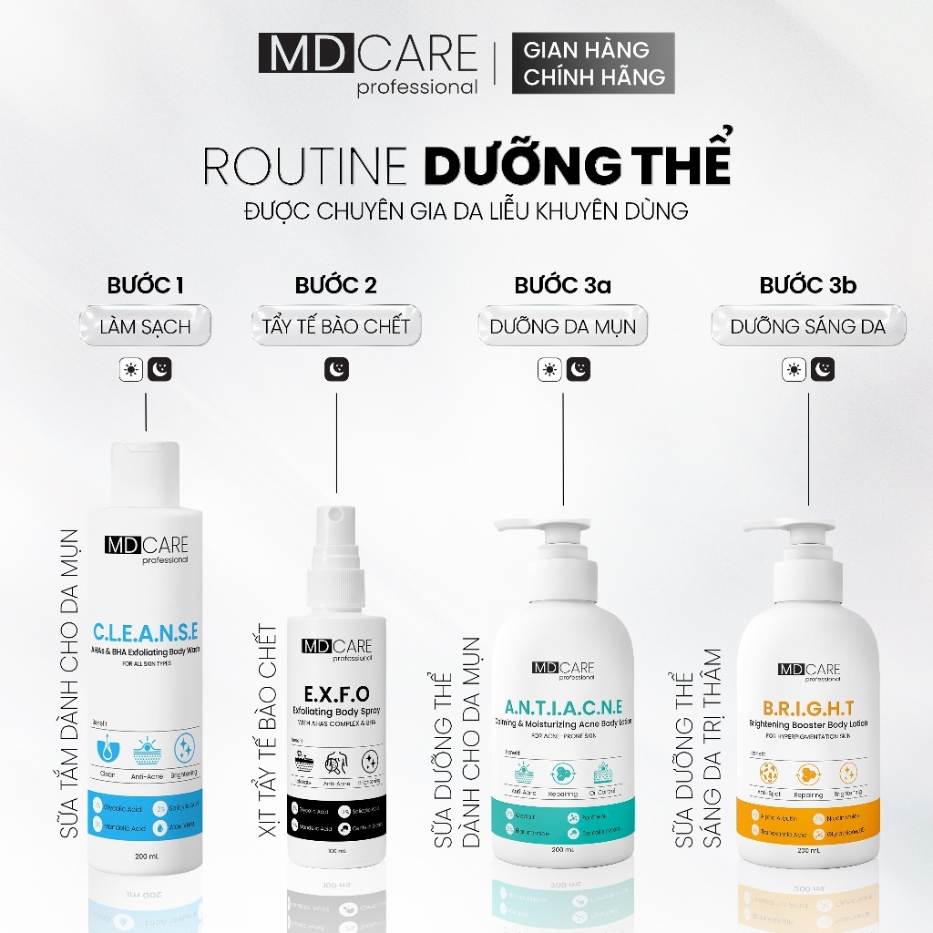 Ảnh 5 của Sữa Dưỡng Thể MD CARE Brightening Booster, Calming Acne Body Lotion Giảm Mụn, Sáng Da Mờ Thâm 200ml