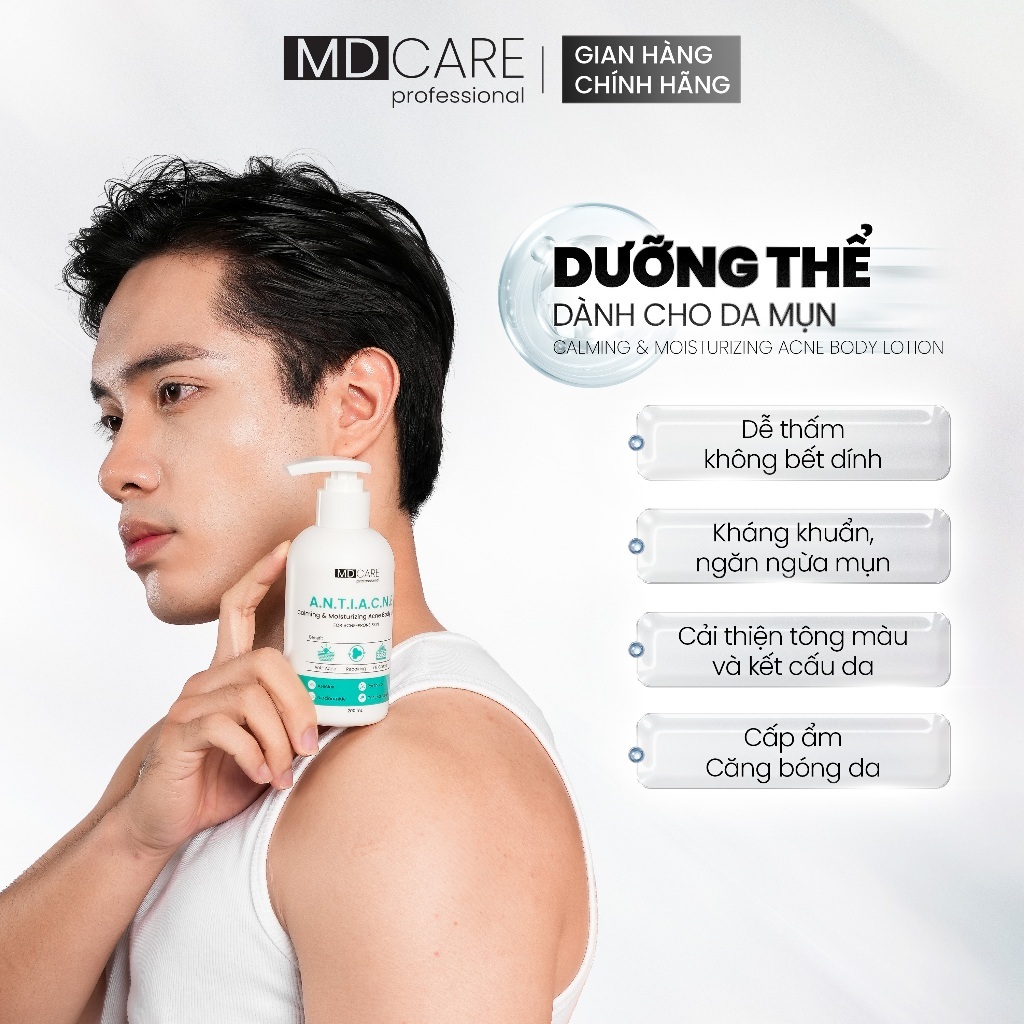 Ảnh 3 của Sữa Dưỡng Thể MD CARE Brightening Booster, Calming Acne Body Lotion Giảm Mụn, Sáng Da Mờ Thâm 200ml