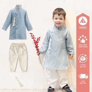 Áo dài bé trai Hogi màu xanh áo may 2 lớp, áo dài tân thời bé trai, áo dài đẹp cho bé trai - Hogi clothing