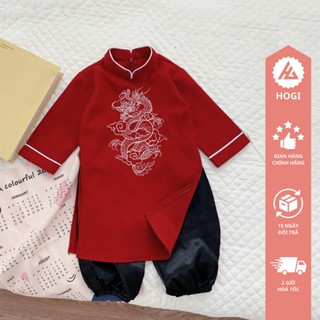 Áo dài bé trai Hogi chất nhung chéo hoạ tiết rồng in, áo dài tết cho bé đủ size - Hogi Clothing