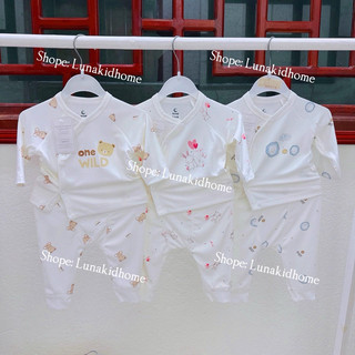 [MOON]-Dài tay sơ sinh peptit cài lệch mềm mát (0-3M, 3-6M)