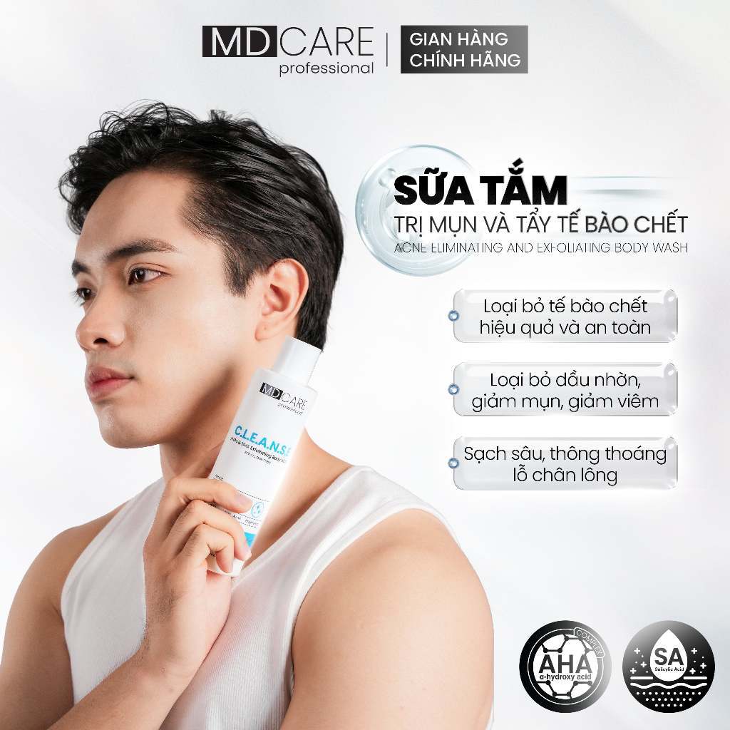 Ảnh 2 của Sữa Tắm MD CARE  AHAs and BHA Exfoliating Body Wash Giảm Mụn và Tẩy Tế Bào Chết 200ml