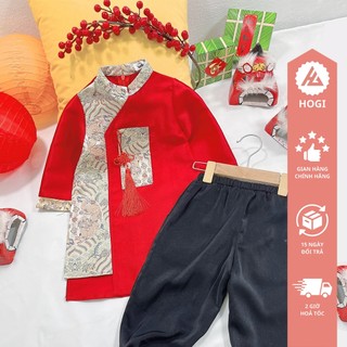 Áo dài cách tân bé trai Hogi chất liệu tafta phối gấm Long vũ kèm khánh đỏ, áo dài cách tân size đại - Hogi Clothing