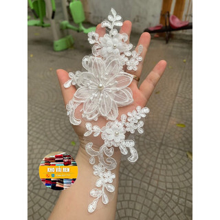 Tấm ren gân hoa cao cấp đính váy áo