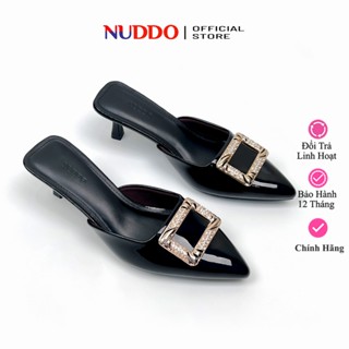 Dép Sục Nữ Mũi Nhọn Cao 5cm Đính Nơ Thanh Lịch, Giày Sục Đế Nhọn NUDDO N577