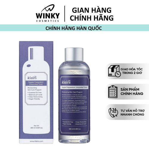  Nước hoa hồng Dear, Klairs Supple Preparation Unscented Toner 180ml Winky Cosmetics