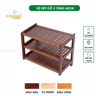 Kệ dép gỗ 3 tầng rộng 60cm gỗ cao su lắp ráp - Giá để giầy dép gỗ 47wood