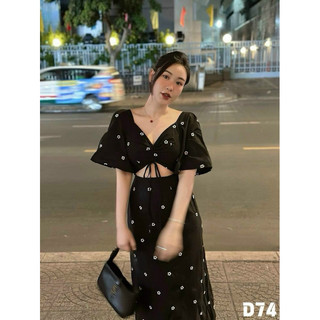 đầm MÙA HÈ MÁT MẺ CHẤT XỐP HOA KHOÉT EO RÚT DÂY NGỰC TAY PHỒNG VÁY XOÈ MAXI ĐEN VÀ TRẮNG IN HOẠ TIẾT HOA HQ