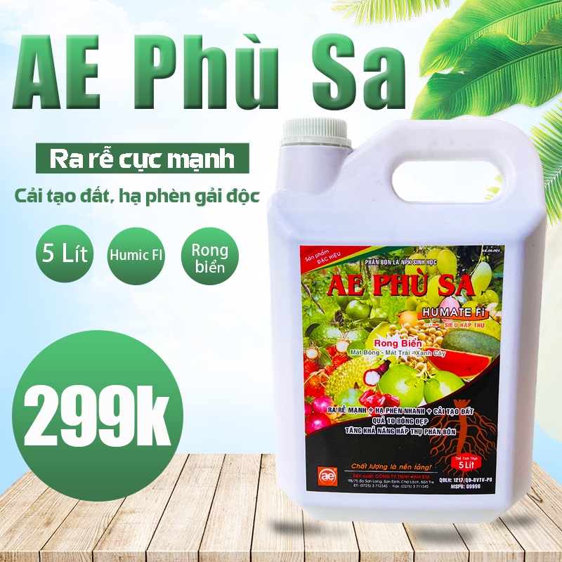 Phân bón humic kích rễ cực mạnh, hạ phèn nhanh, cải tạo đất AE Phù Sa (CAL 5 LÍT)