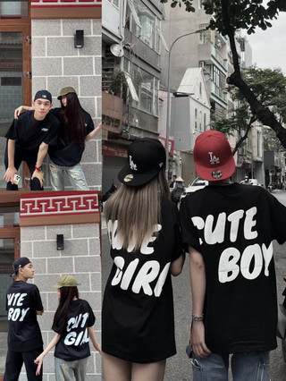 Áo thun nữ , áo thun đôi , in hình cute boy , cute gil áo thun cặp