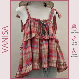 Áo hai dây caro kiểu cột tầng baby đỏ xinh VANISA CT062