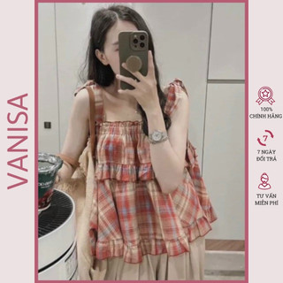 Áo kiểu dây cột tầng caro baby đỏ xinh VANISA CT062