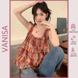 Áo dây cột tầng kiểu caro baby đỏ xinh VANISA CT062