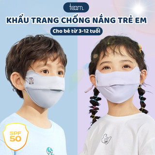 Khẩu trang chống nắng cho bé trai, bé gái chống tia UV UPF50+ chất liệu lụa băng thoáng khí mềm mại có quai chỉnh dây