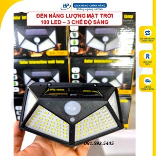 Đèn led năng lượng mặt trời 100 led cảm ứng siêu sáng, chống nước, tự động bật tắt, đèn led gắn tường