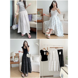 Chân váy maxi hoạ tiết hoa nhí nhiều tầng vintage