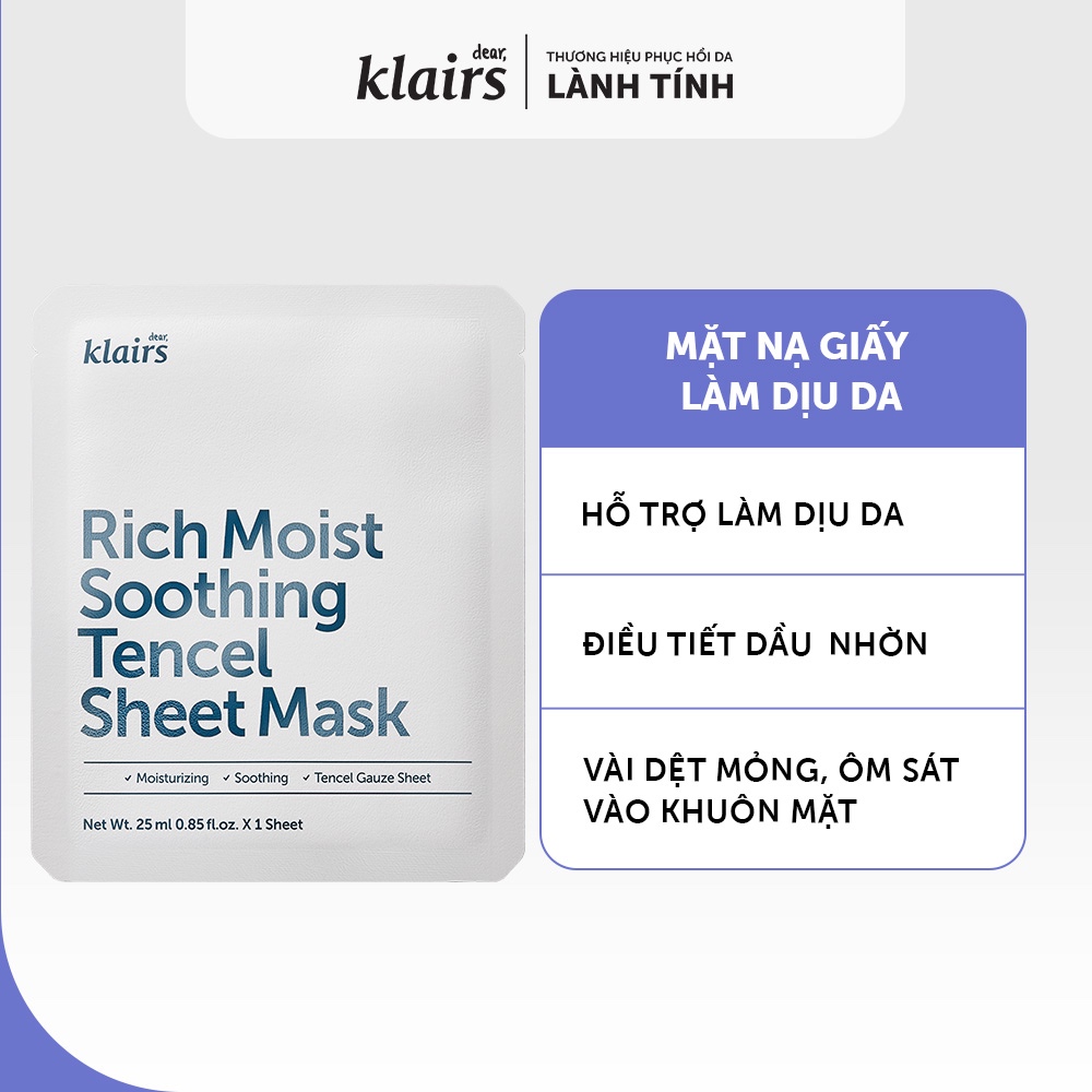 Mặt nạ giấy Dear Klairs Rich Moist Soothing Tencel Sheet Mask 25 ml